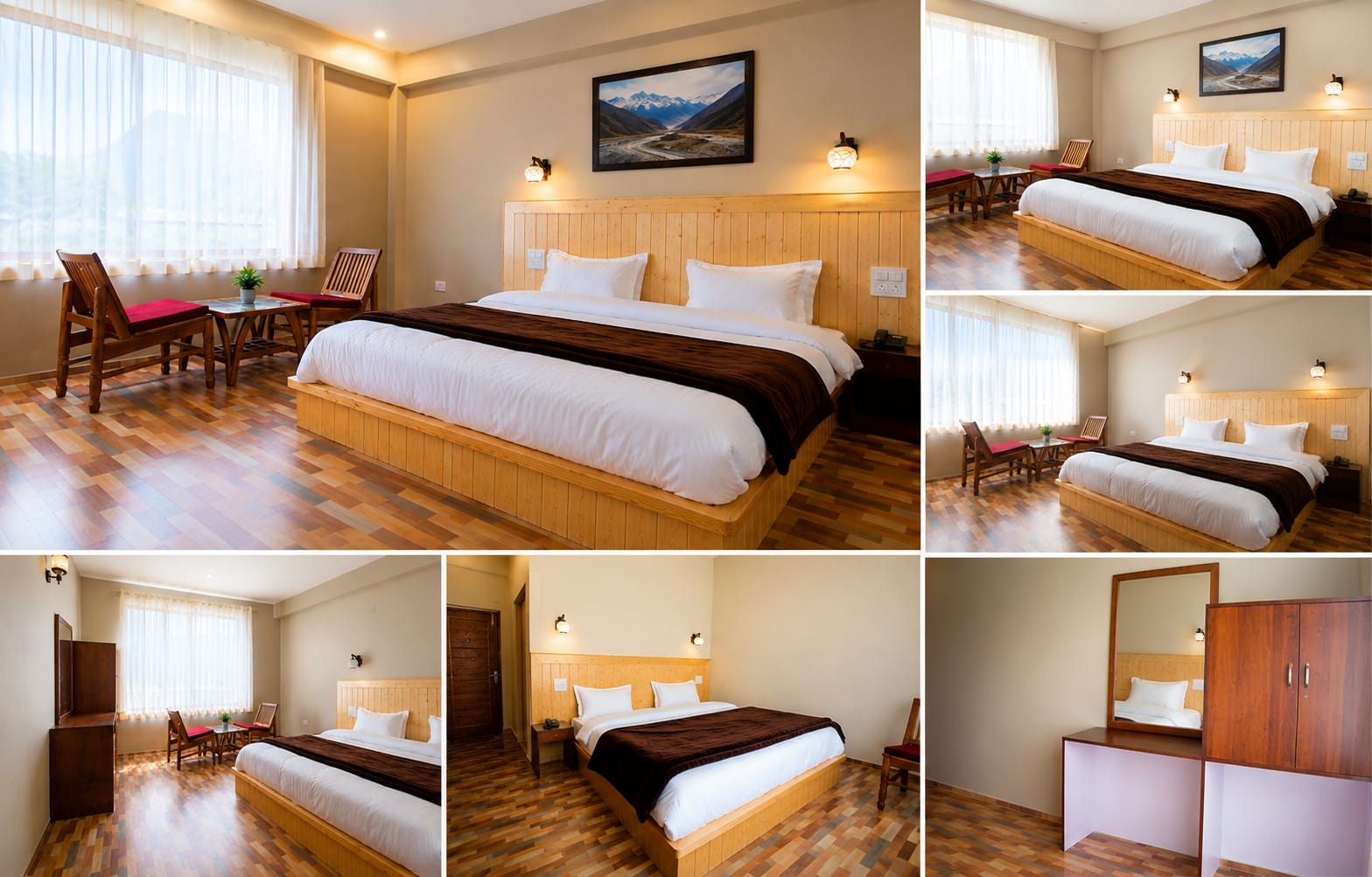 Warm wooden interiors create a cozy and authentic mountain lodge feel.