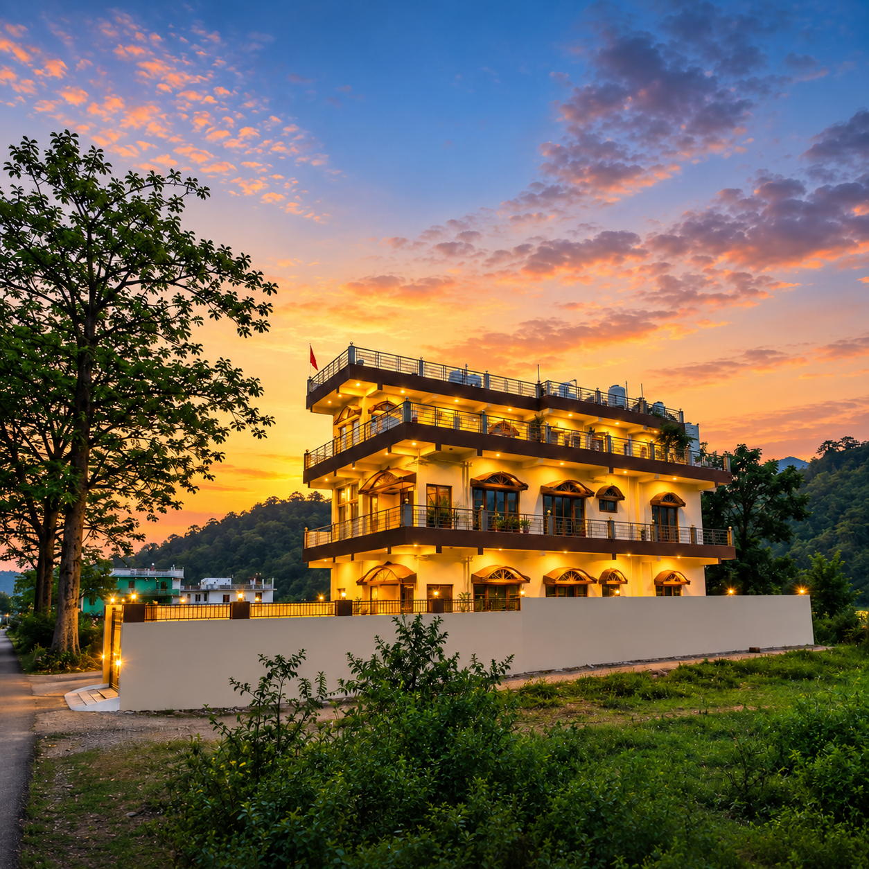 Evening glow at White Wood Home Stay. A peaceful retreat nestled in nature.
